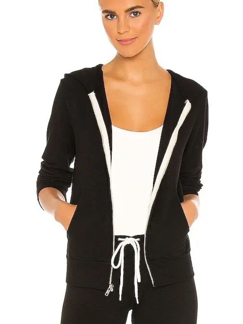 Monrow Supersoft Zip Up Hoodie In Black Size Xs